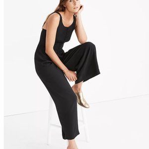 Black Smocked Button-Front Crop Jumpsuit | Madewell